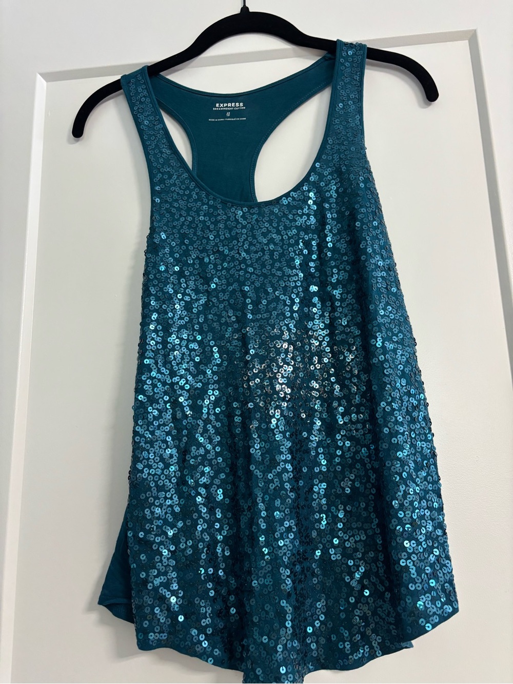 Express Teal Sequin Racerback Tank Top